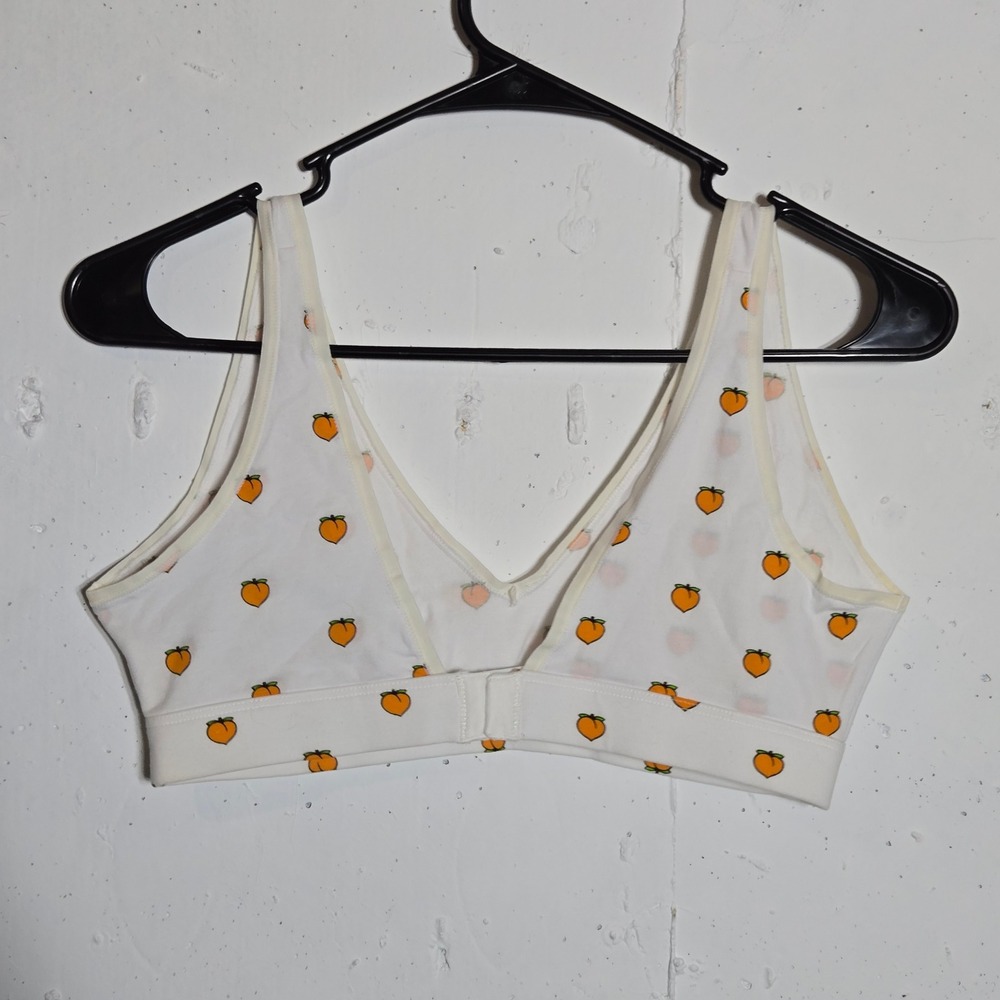MeUndies Plunge Bralette Peach Medium Organic Cotton Fruit Print Comfort Stretch - Picture 2 of 6